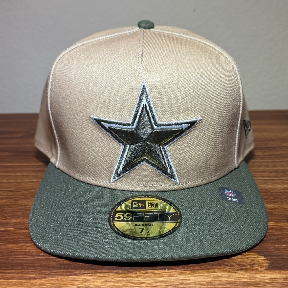 New Era Dallas Cowboys 59FIFTY 2Tone Hat Tan/Olive A-Frame Size 7 1/2 Cap NEW